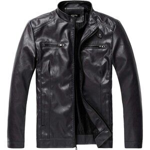 🆕Men's Black1303 Collar Leather Motorcycle Lightweight Faux Leather Jacket